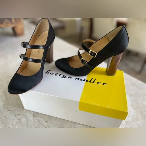 Bettye Muller black satin Mary-Jane heels, Size 36.5 - Picture 6 of 11